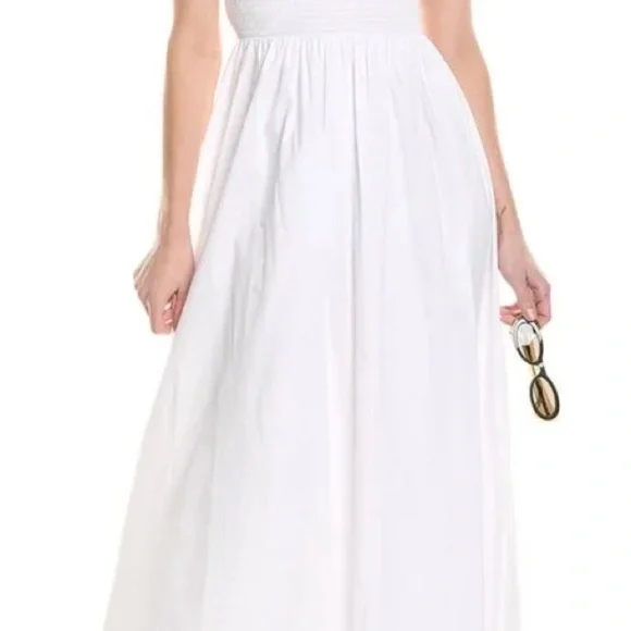 New NWT STAUD Landry White Corset Drop Waist Midi Dress Size S